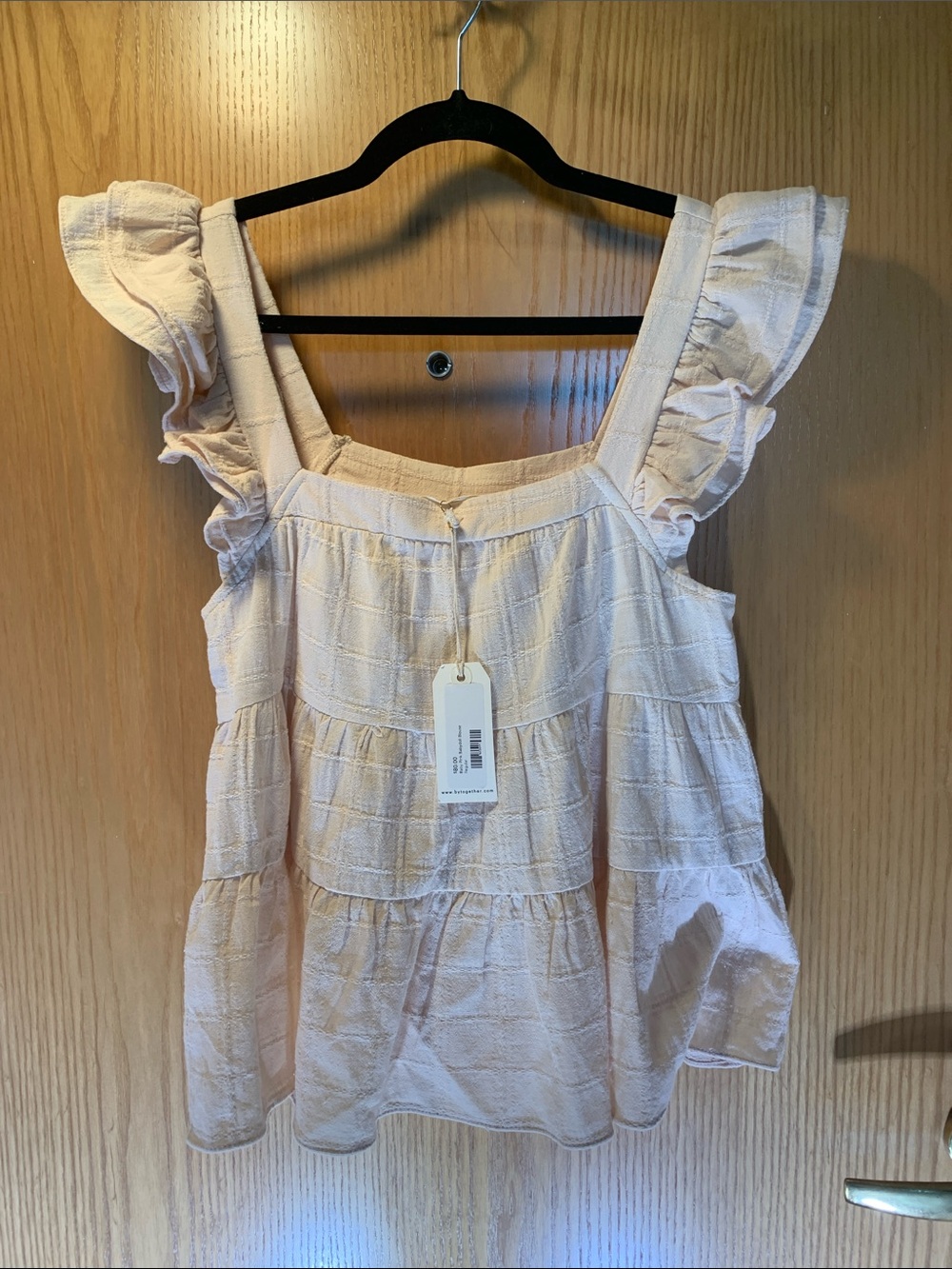 By Together 100% Cotton Pale Pink Ruffle Strap Tiered Peplum Top - Size S